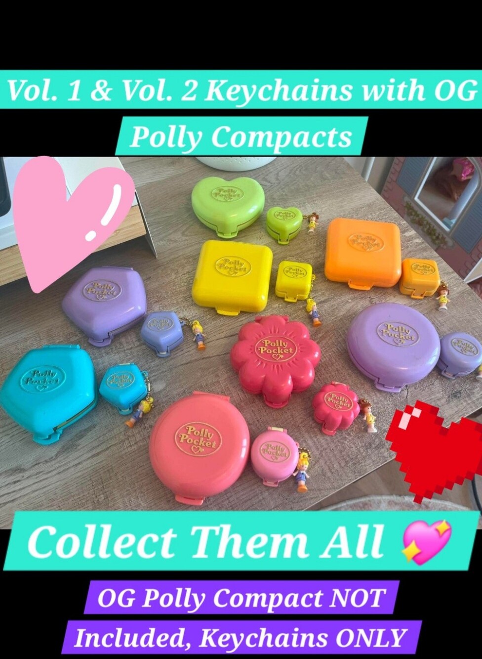 8 NEW ​Polly Pocket Bandai Miniature Charm Gashapon (Vol. 1 & 2) Complete Set